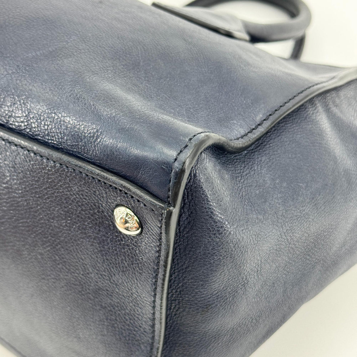 Prada Twin Pocket Convertible Leather Navy Leather Tote Bag Bag (Pre-Owned)