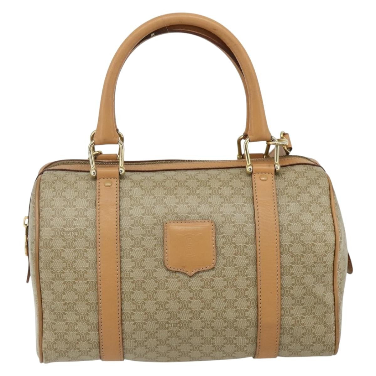 Celine Boston Triomphe Coated Canvas Beige Pvc Handbag (Pre-Owned)