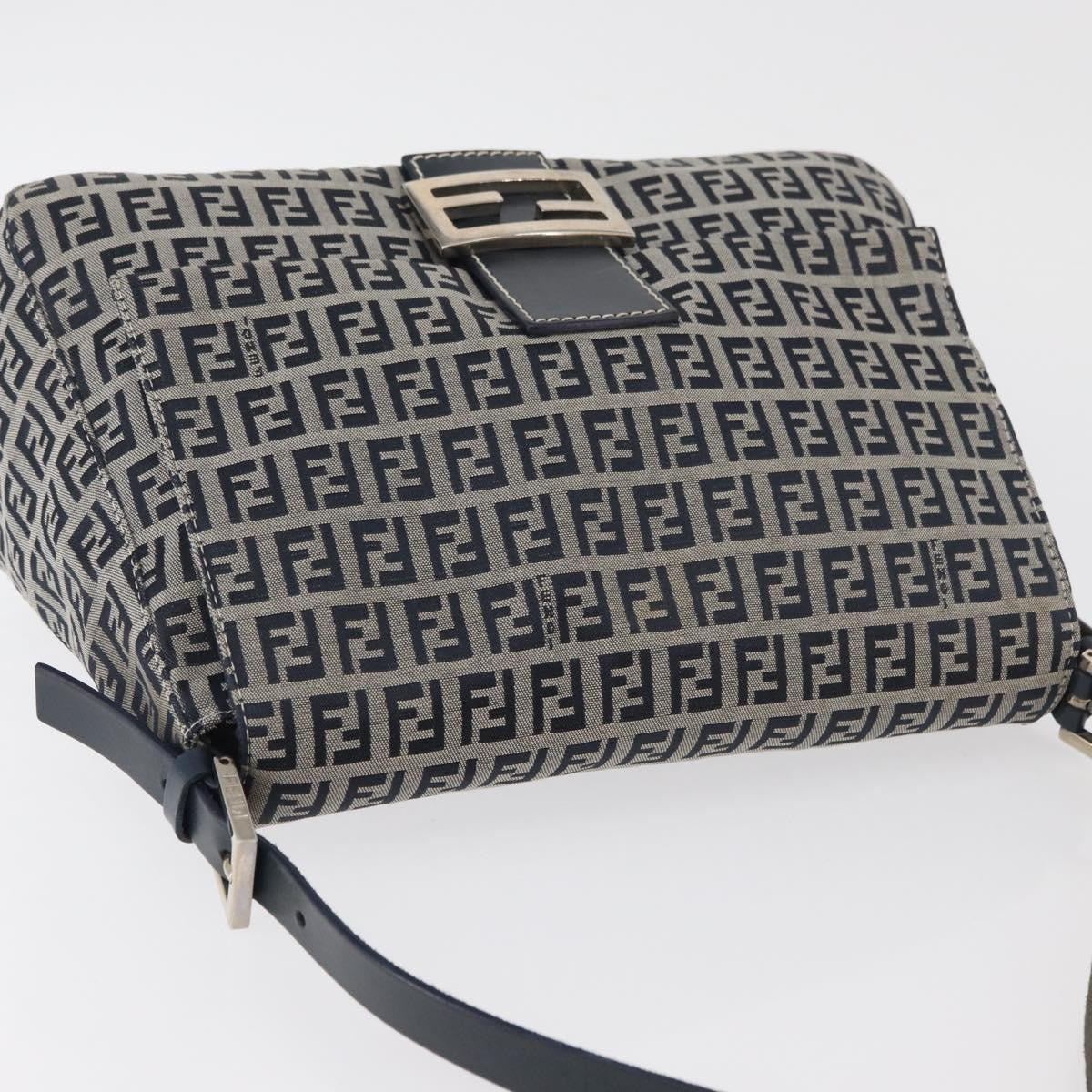 Fendi Baguette Zucchino Canvas Navy Canvas Handbag (Pre-Owned)