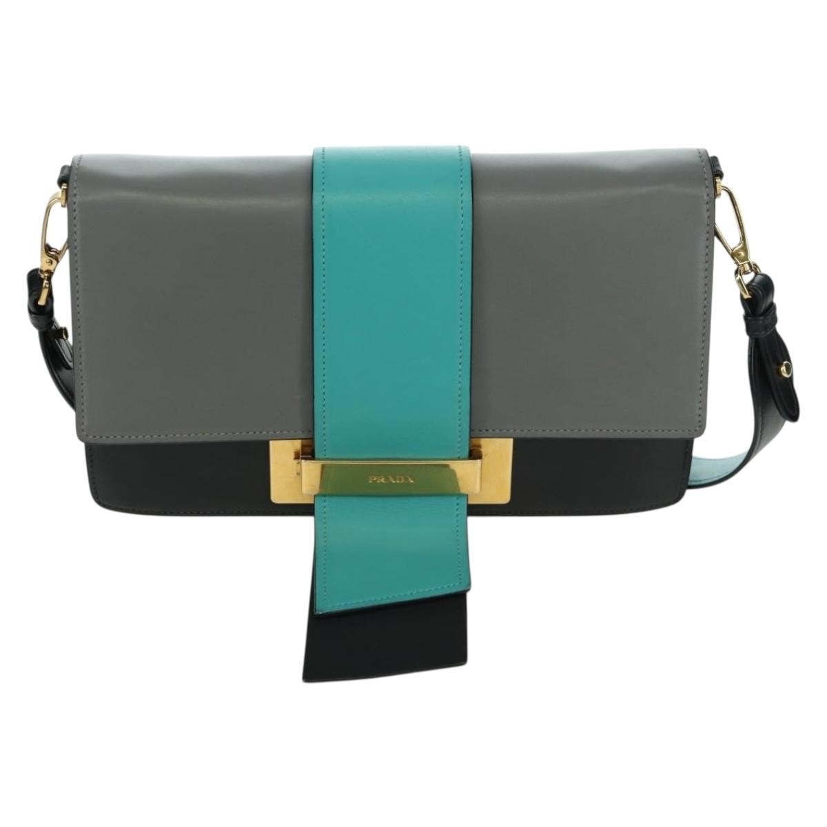 Prada Metal Ribbon City Calfskin Gray Leather Shoulder Bag Bag (Pre-Owned)