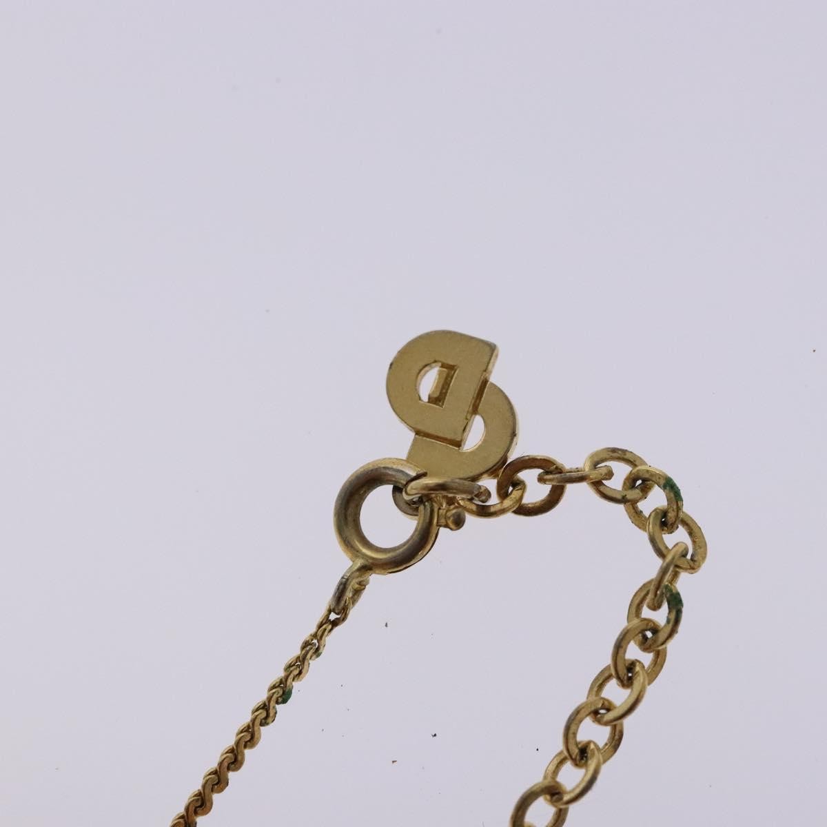 Christian Dior Round Logo Pendant Metal With Crystal Gold Metal Necklace Jewelry (Pre-Owned)