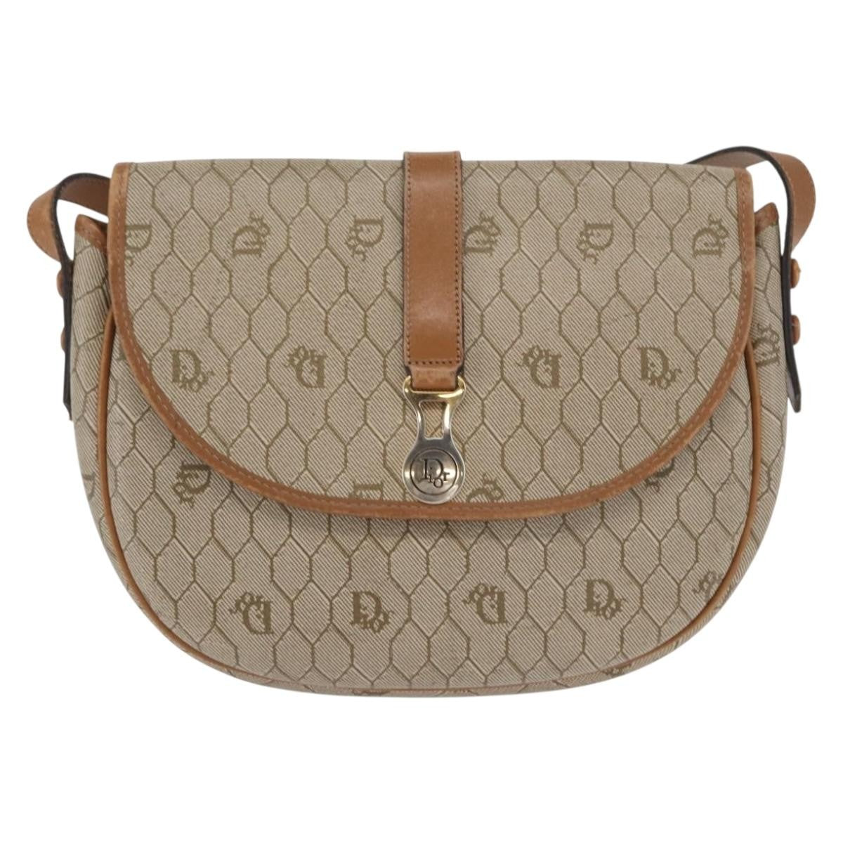 Christian Dior Vintage Honeycomb Canvas And Leather Beige Canvas Shoulder Bag Bag (Pre-Owned)