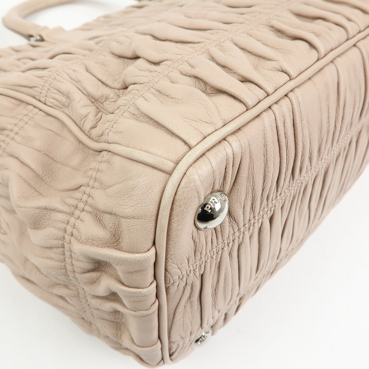 Prada Gaufre Nappa Leather Beige Leather Tote Bag Bag (Pre-Owned)