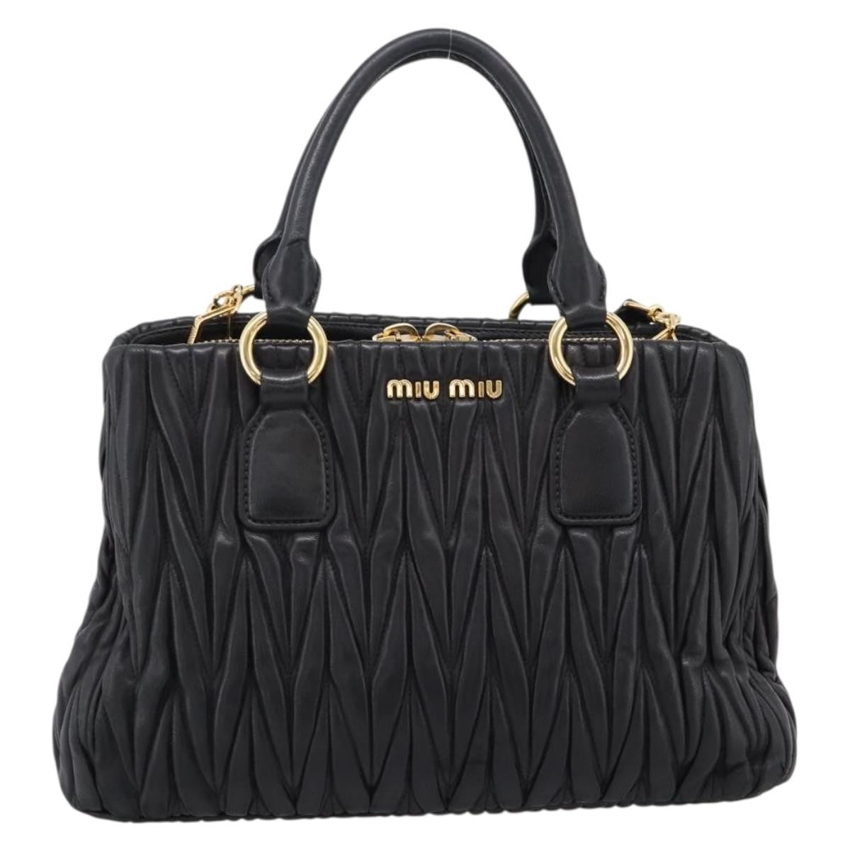 Miu Miu Madras Bowler Matelasse Leather Black Leather Handbag (Pre-Owned)