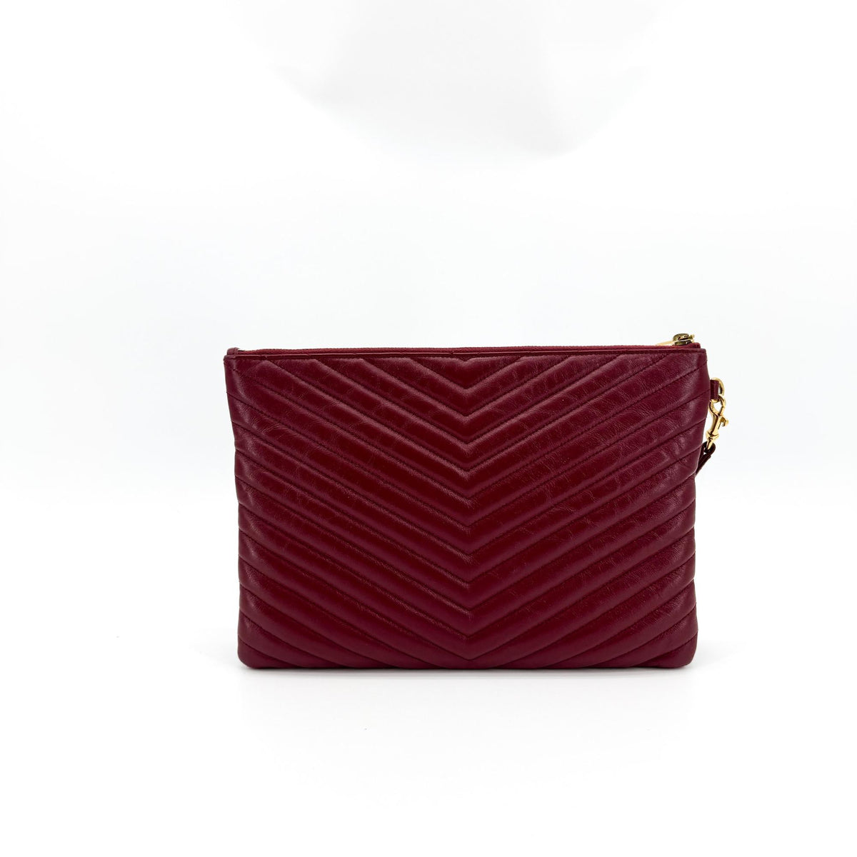 Saint Laurent Classic Monogram Wristlet Matelasse Chevron Leather Burgundy Leather Clutche & Pouche Bag (Pre-Owned)