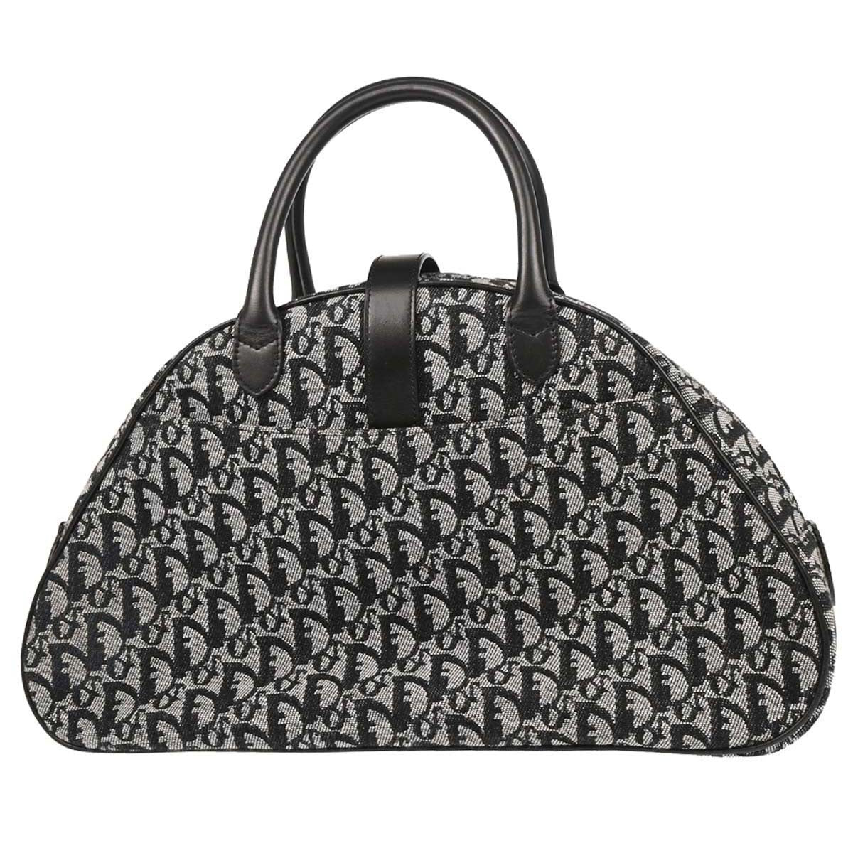 Christian Dior Vintage Saddle Bowler Diorissimo Canvas Black Canvas Handbag (Pre-Owned)