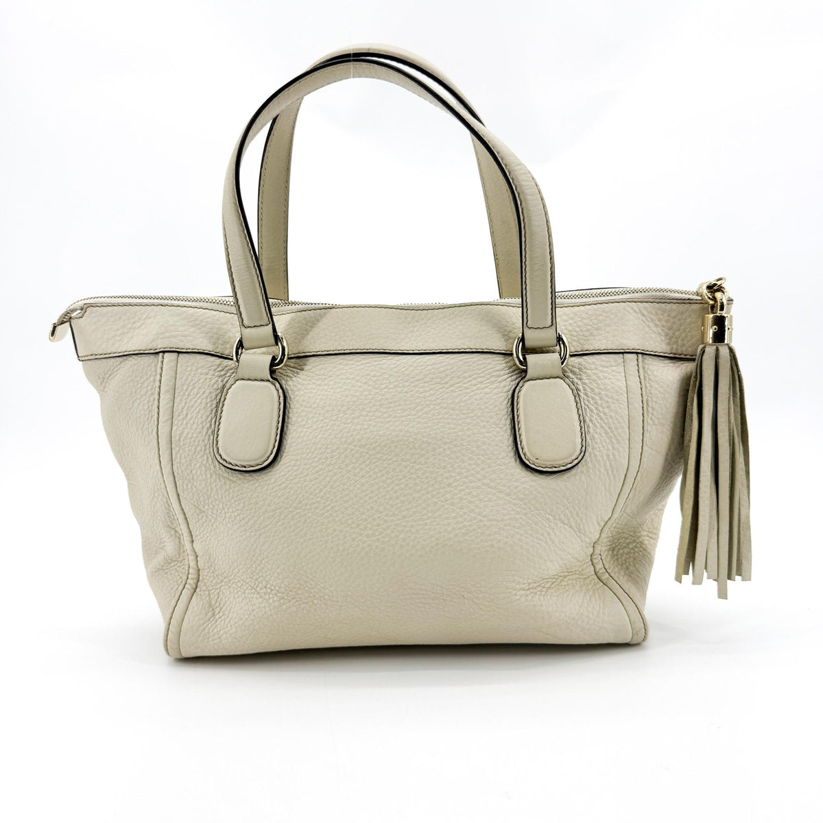 Gucci Soho Zip Leather Beige Leather Tote Bag Bag (Pre-Owned)