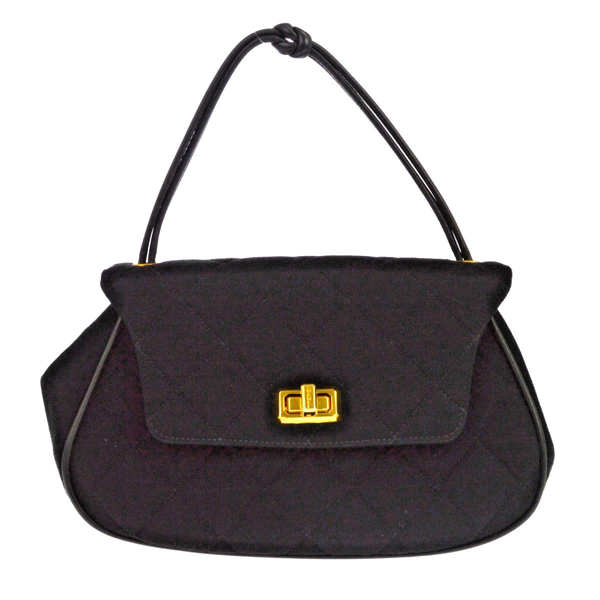 Chanel Vintage Mademoiselle Top Handle Flap Quilted Jersey Black Cotton Handbag (Pre-Owned)
