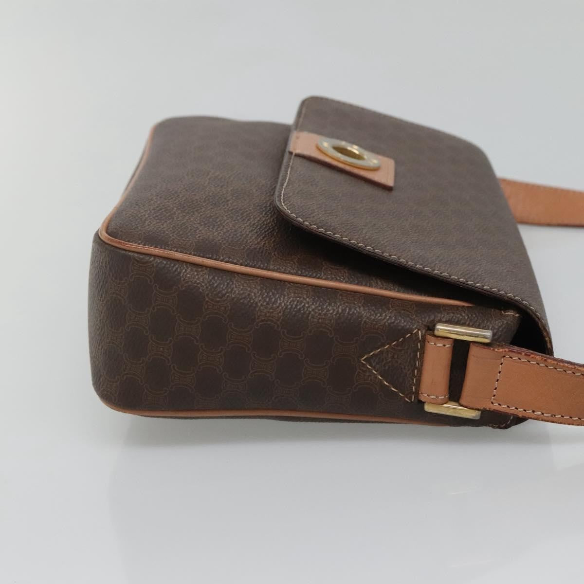 Celine Vintage Macadam Circle Logo Canvas And Leather Brown Canvas Shoulder Bag Bag (Pre-Owned)