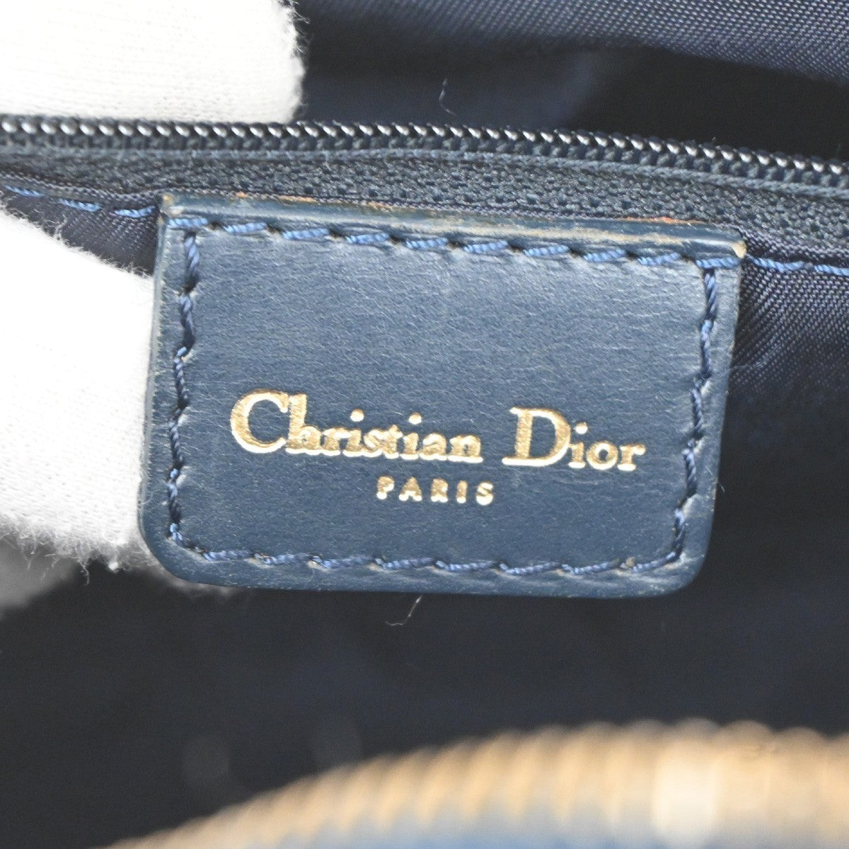 Christian Dior Vintage Saddle Bowler Diorissimo Canvas Navy Canvas Handbag (Pre-Owned)