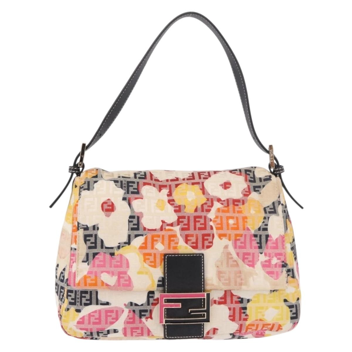 Fendi Mamma Baguette Zucca Jacquard Velvet Multicolour Canvas Shoulder Bag Bag (Pre-Owned)