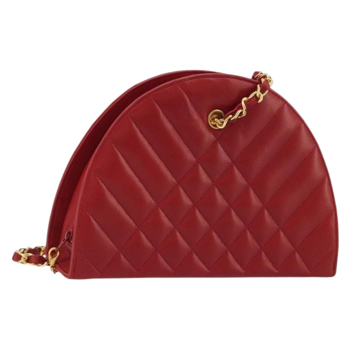Chanel Vintage Chain Evening Mixed Quilt Lambskin Red Leather Clutche & Pouche Bag (Pre-Owned)
