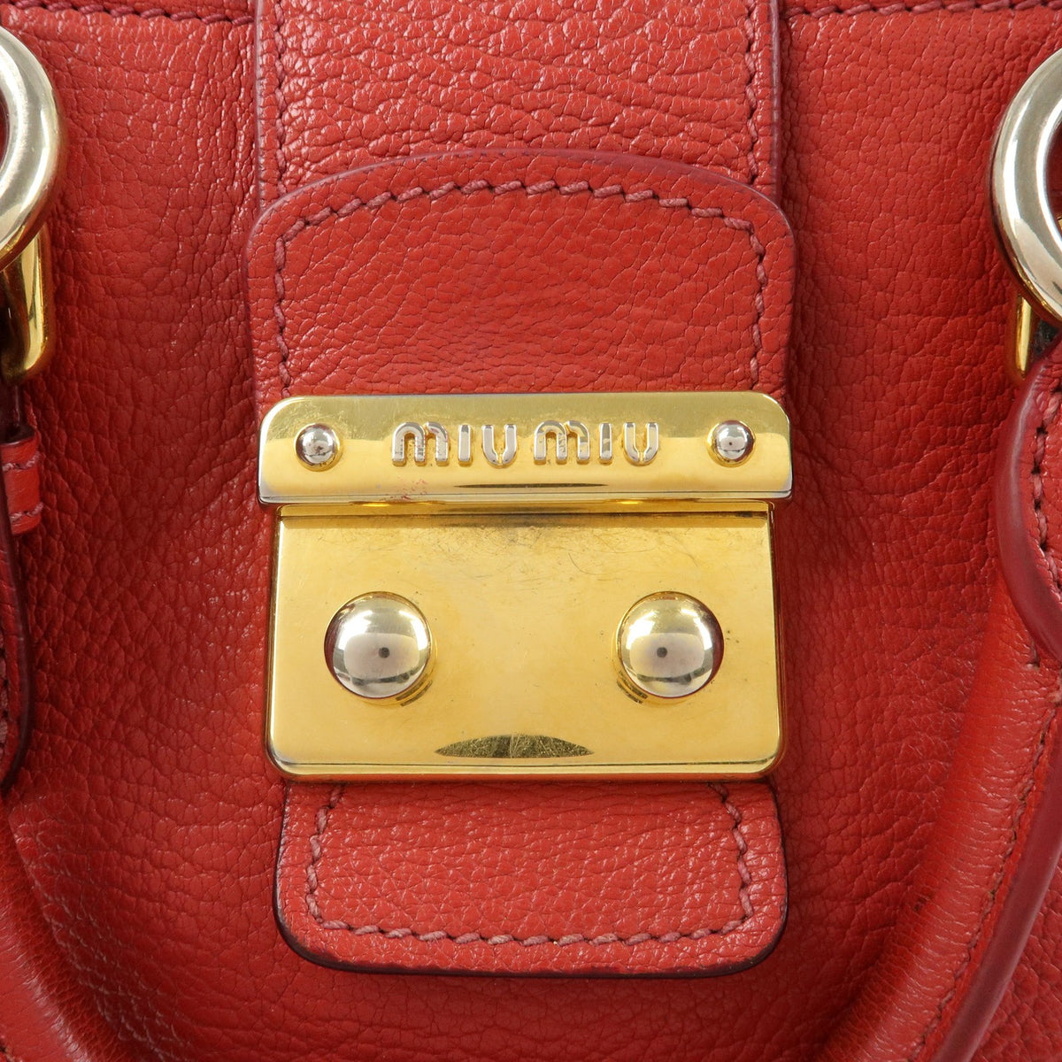 Miu Miu Madras Convertible Lock Leather Red Leather Tote Bag Bag (Pre-Owned)