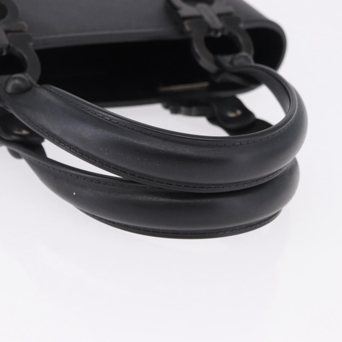 Salvatore Ferragamo Gancini Top Handle Leather Black Rubber Handbag (Pre-Owned)