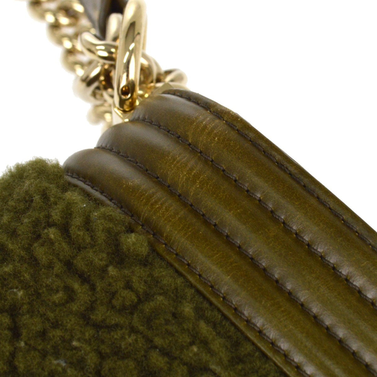 Chanel Boy Flap Shearling With Leather Green Leather Shoulder Bag Bag (Pre-Owned)