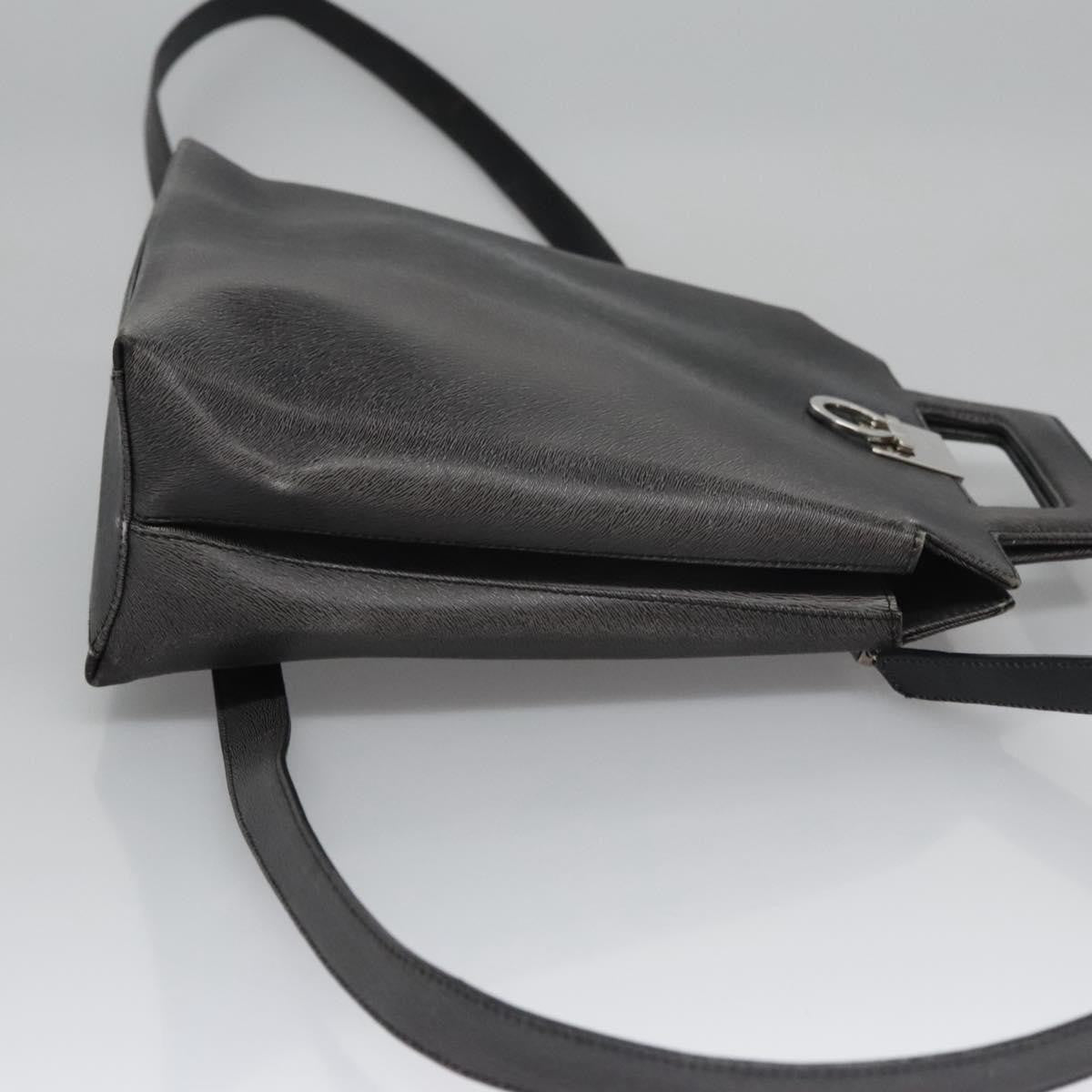 Salvatore Ferragamo Gancini Leather Black Leather Handbag (Pre-Owned)