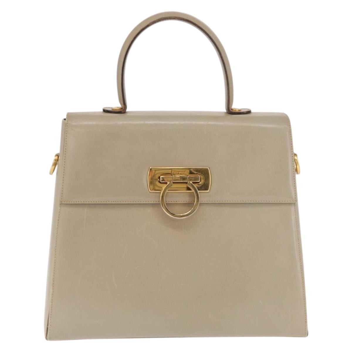 Salvatore Ferragamo Gancini Convertible Top Handle Leather Beige Leather Handbag (Pre-Owned)