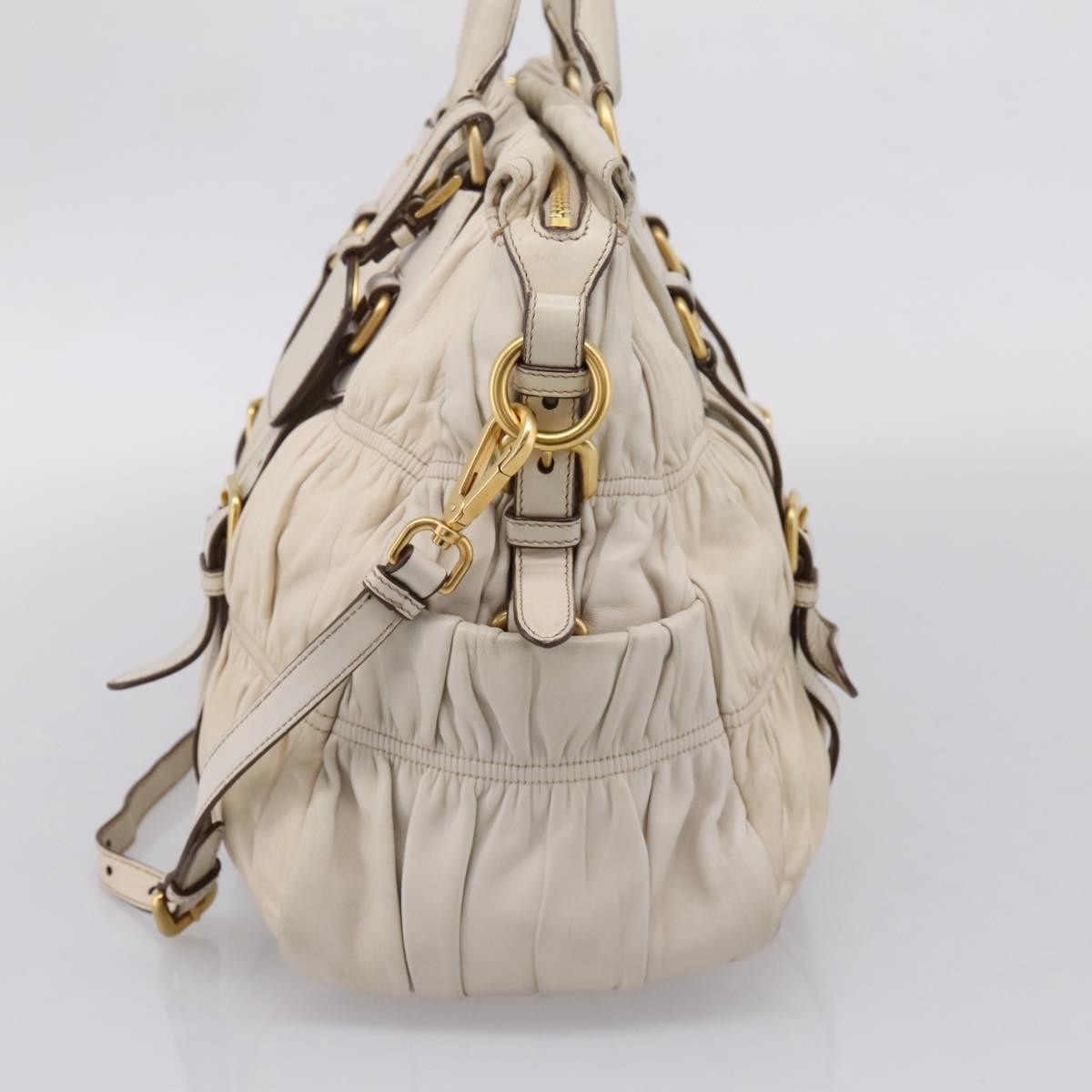Prada Gaufre Convertible Satchel Nappa Leather Beige Leather Handbag (Pre-Owned)