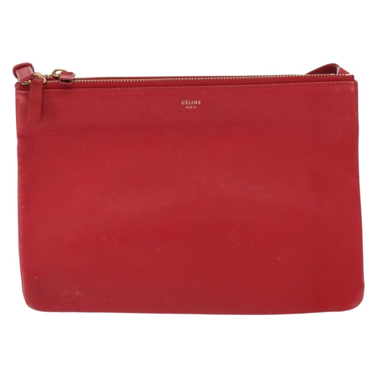 Celine Trio Leather Red Leather Shoulder Bag Bag (Pre-Owned)