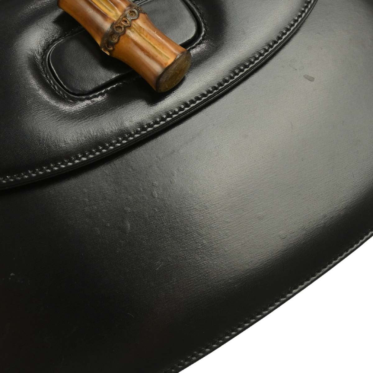 Gucci Vintage Convertible Bamboo Top Handle Leather Black Leather Handbag (Pre-Owned)