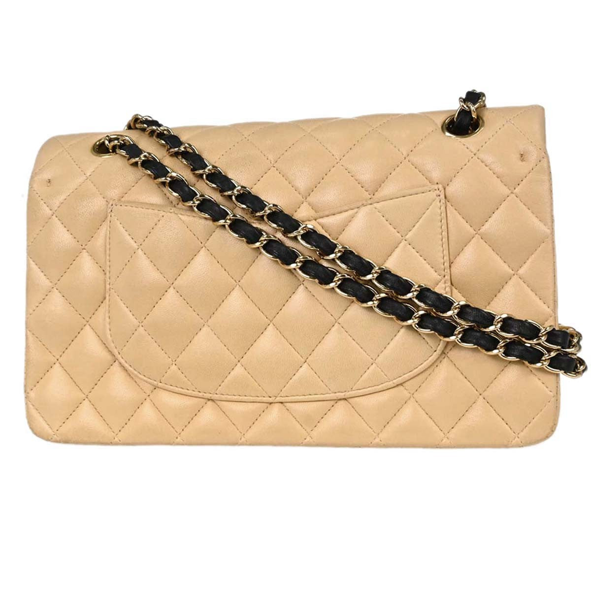 Chanel Classic Double Flap Quilted Lambskin Beige Leather Shoulder Bag Bag (Pre-Owned)