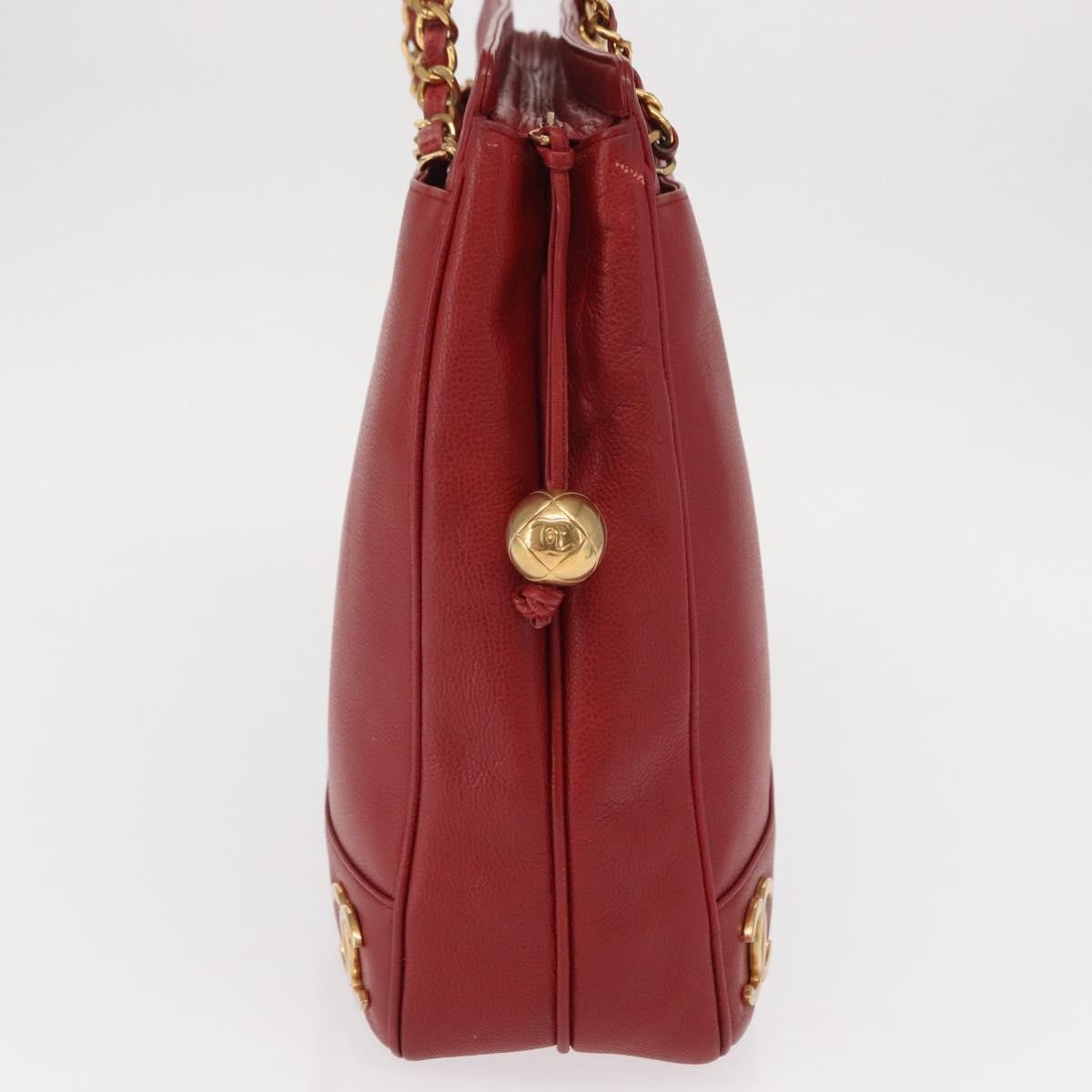 Chanel Vintage Metal Cc Caviar Red Leather Shoulder Bag Bag (Pre-Owned)
