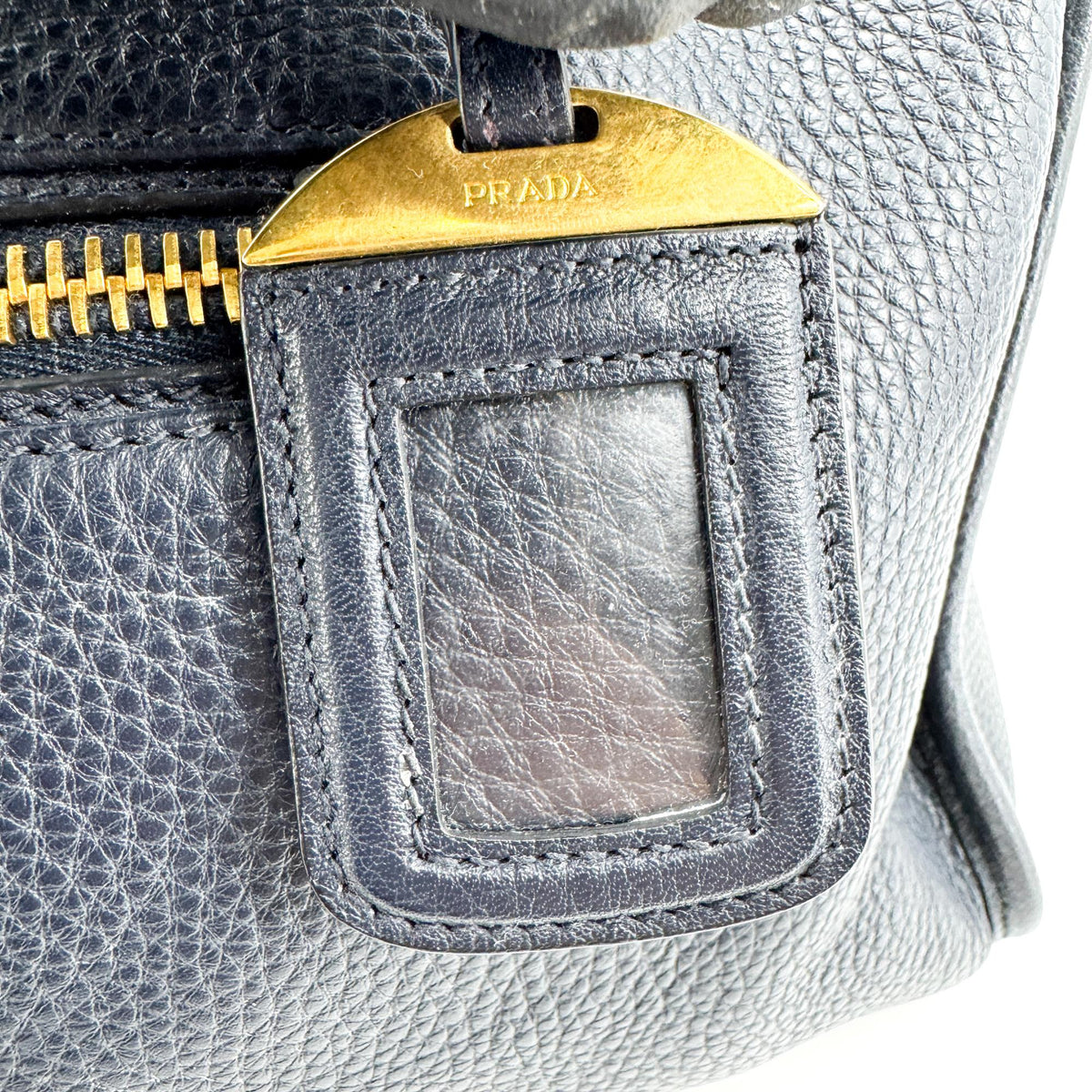 Prada Front Zip Convertible Satchel Vitello Phenix Navy Leather Handbag (Pre-Owned)