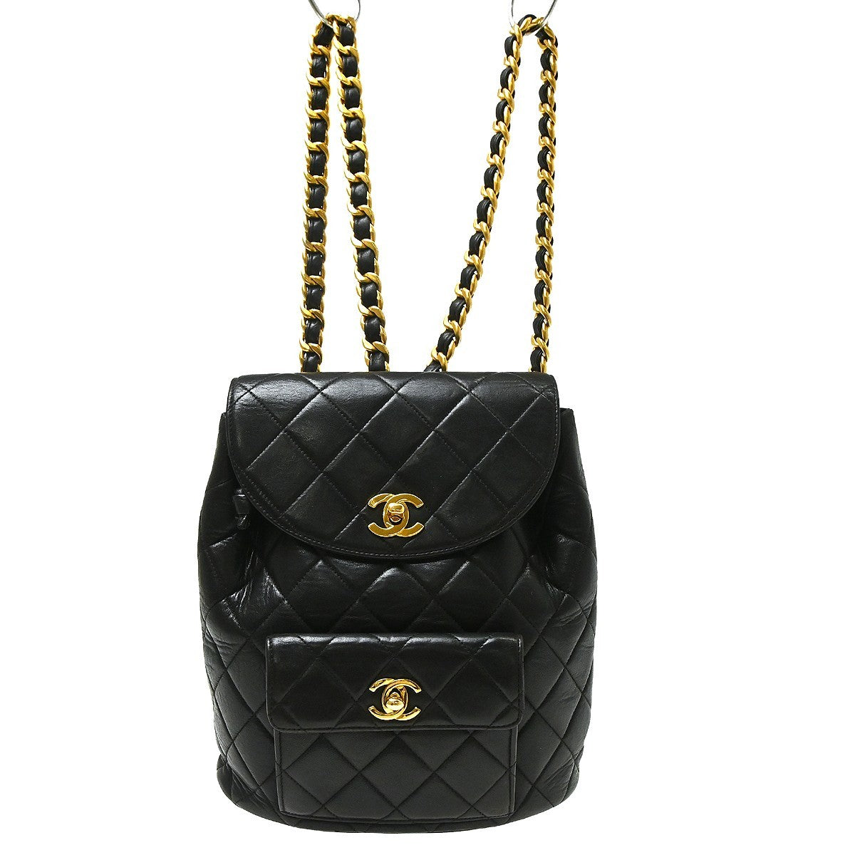 Chanel Duma Drawstring Quilted Leather Black Leather Backpack Bag (Pre-Owned)