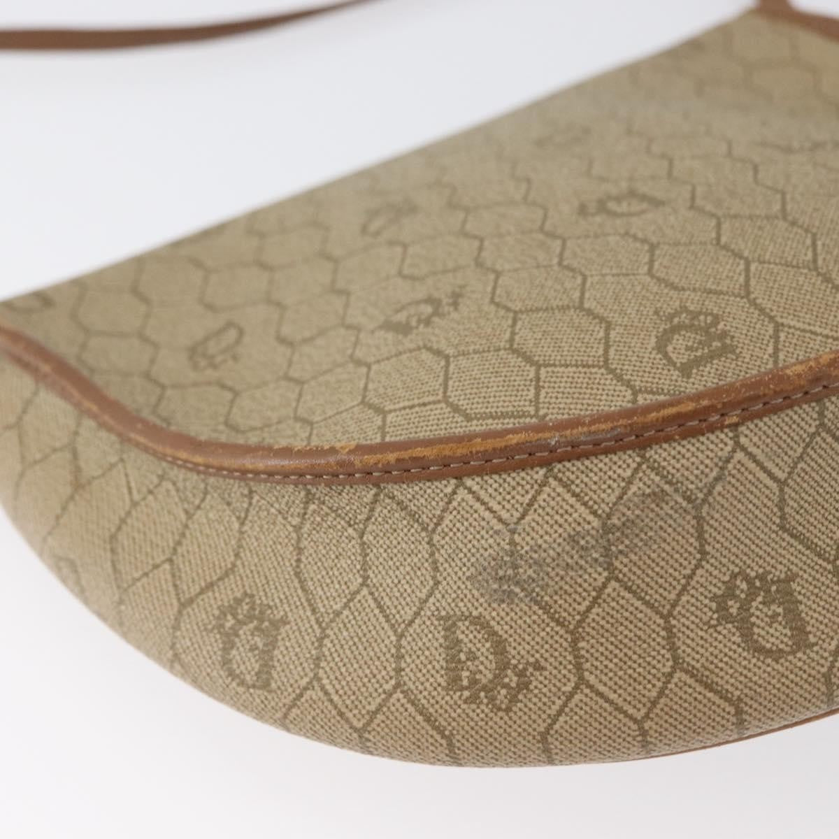 Christian Dior Vintage Honeycomb Flap Canvas And Leather Beige Canvas Shoulder Bag Bag (Pre-Owned)