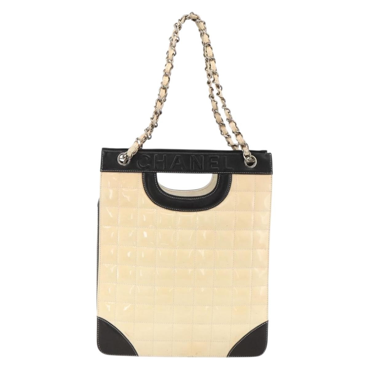 Chanel Chocolate Bar Shopping Tote Quilted Patent Beige Patent_Leather Shoulder Bag Bag (Pre-Owned)
