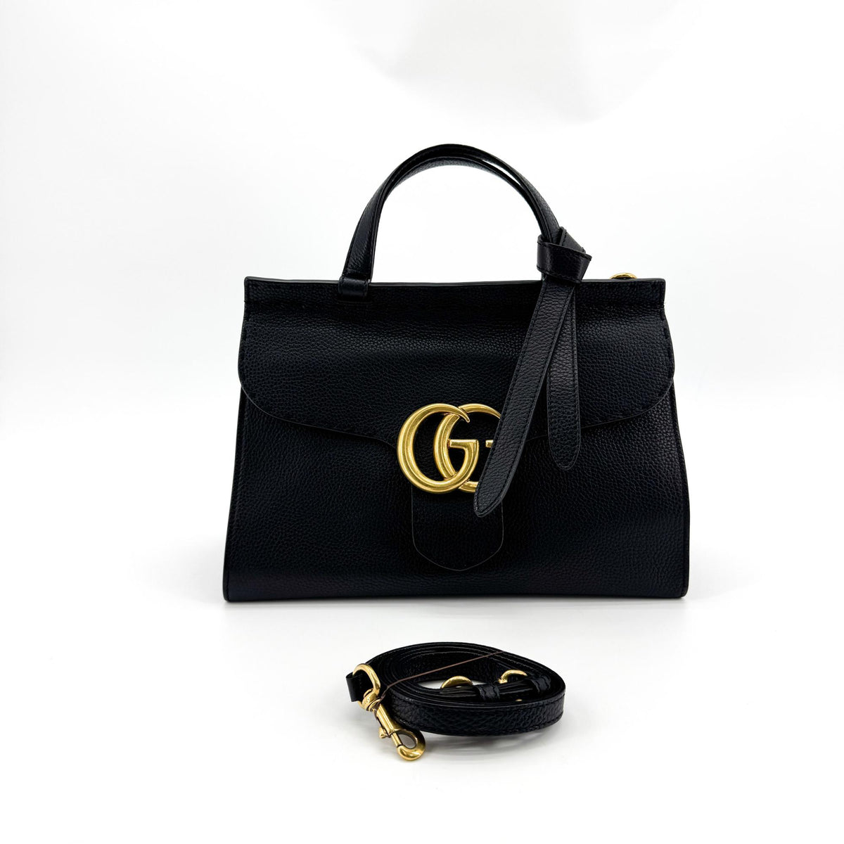 Gucci Gg Marmont Top Handle Leather Black Leather Handbag (Pre-Owned)