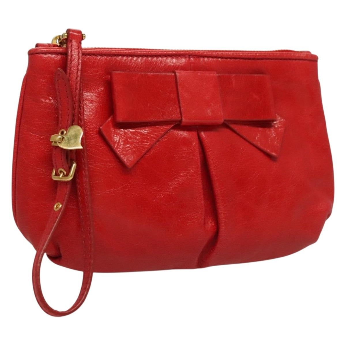 Miu Miu Zip Wristlet Leather Red Leather Clutche & Pouche Bag (Pre-Owned)