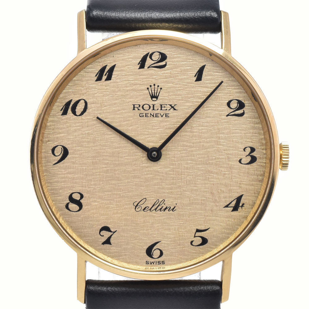 Rolex Cellini Round Quartz Yellow Gold And Alligator Watch (Pre-Owned)