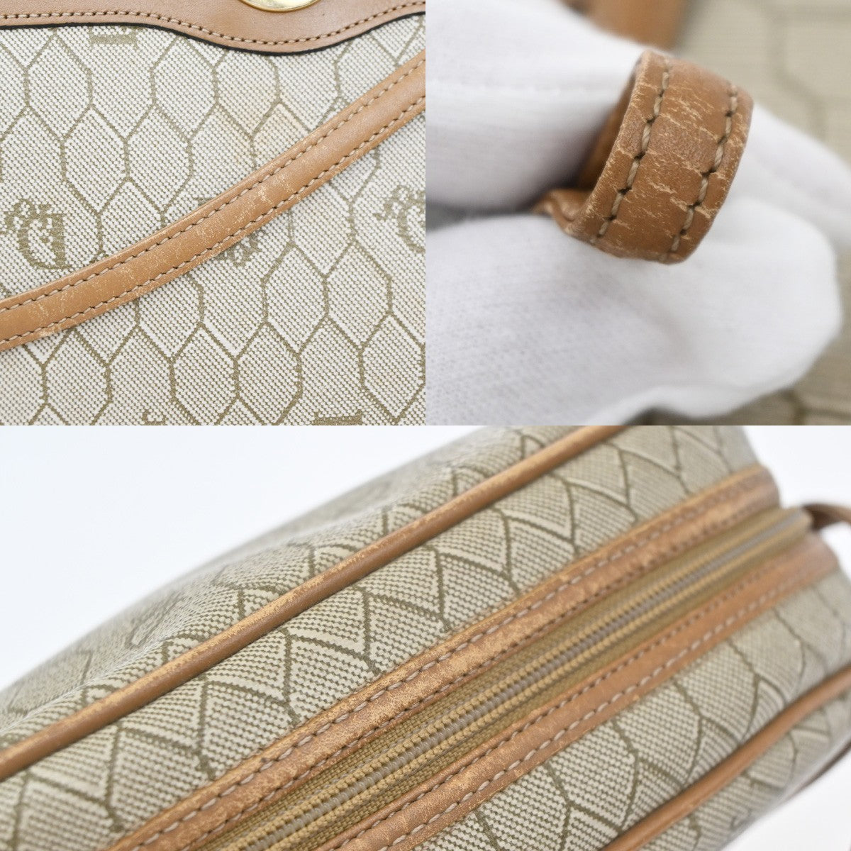 Christian Dior Vintage Honeycomb Canvas Beige Canvas Shoulder Bag Bag (Pre-Owned)