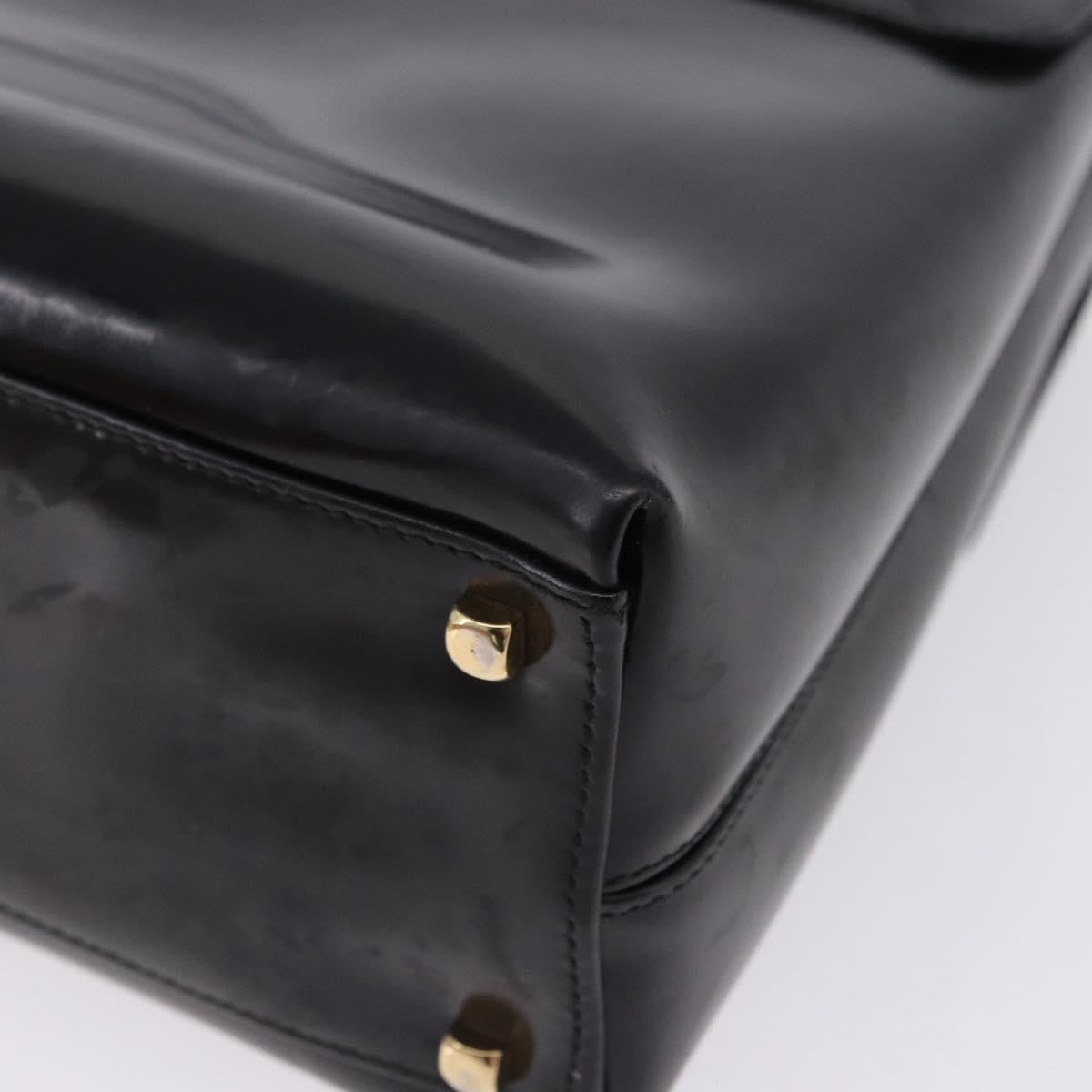 Salvatore Ferragamo Gancini Top Handle Leather Black Patent_Leather Handbag (Pre-Owned)