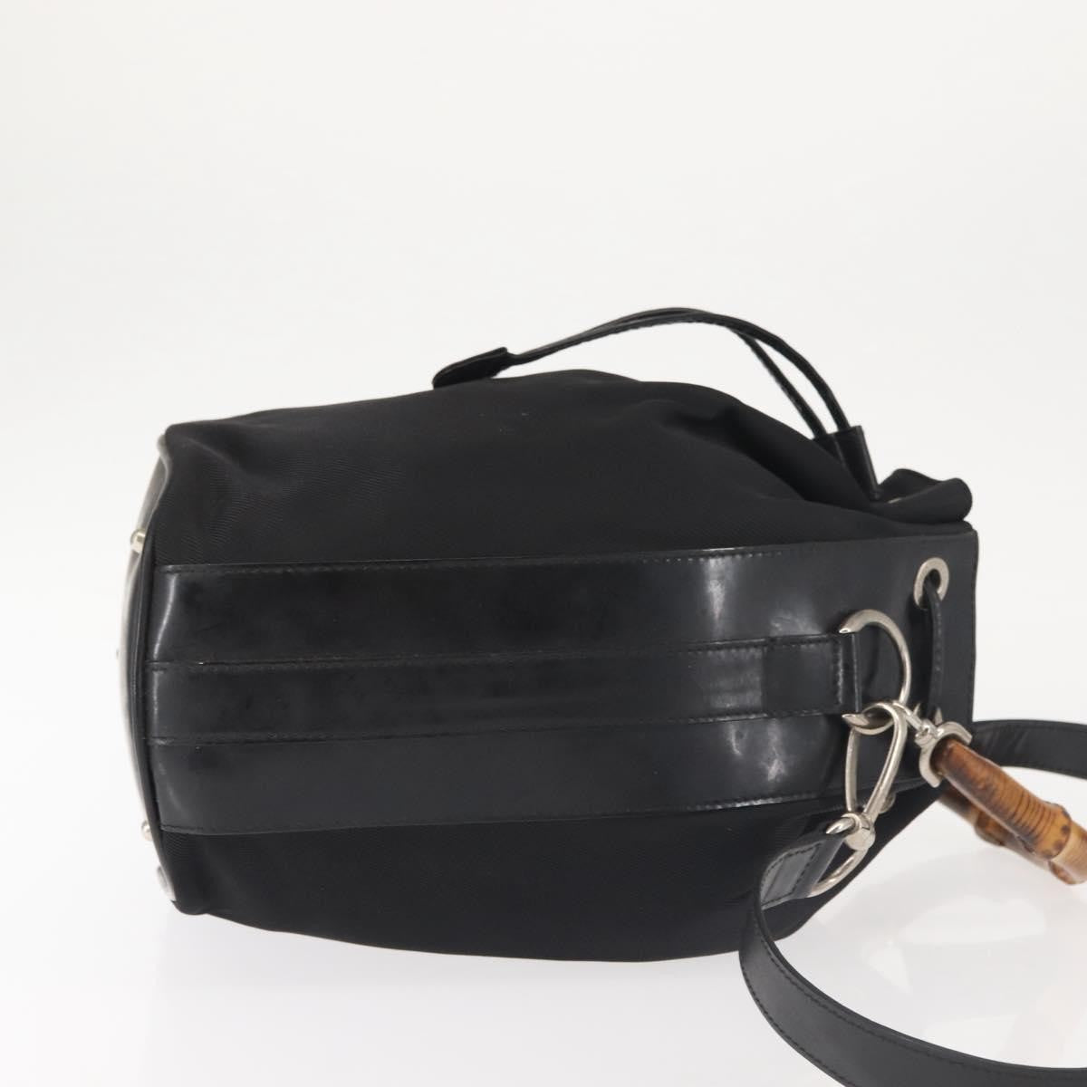 Gucci Vintage Bamboo Bucket Nylon And Leather Black Nylon Bag (Pre-Owned)
