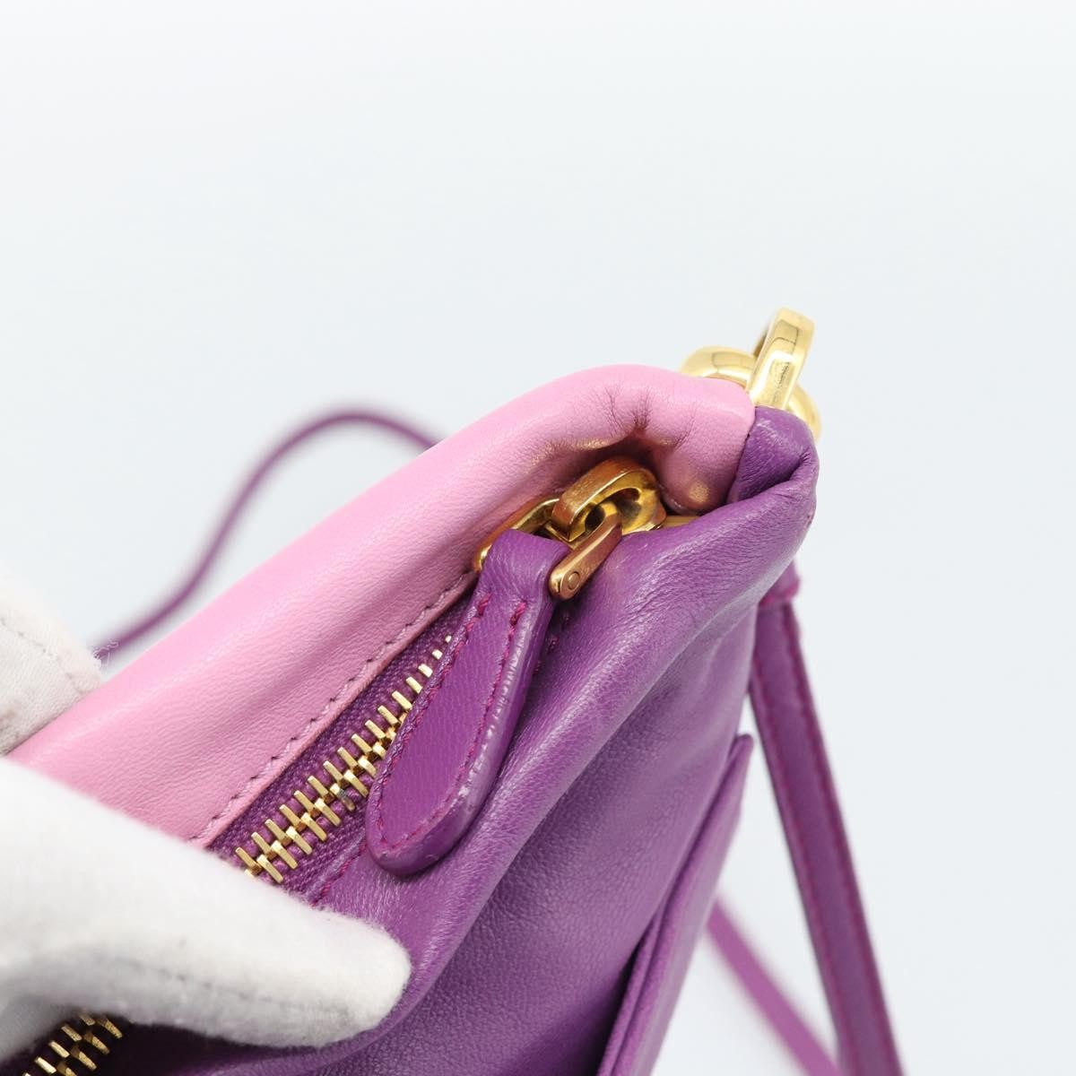Prada Fold Over Chain Flap Soft Calf Purple Leather Handbag (Pre-Owned)