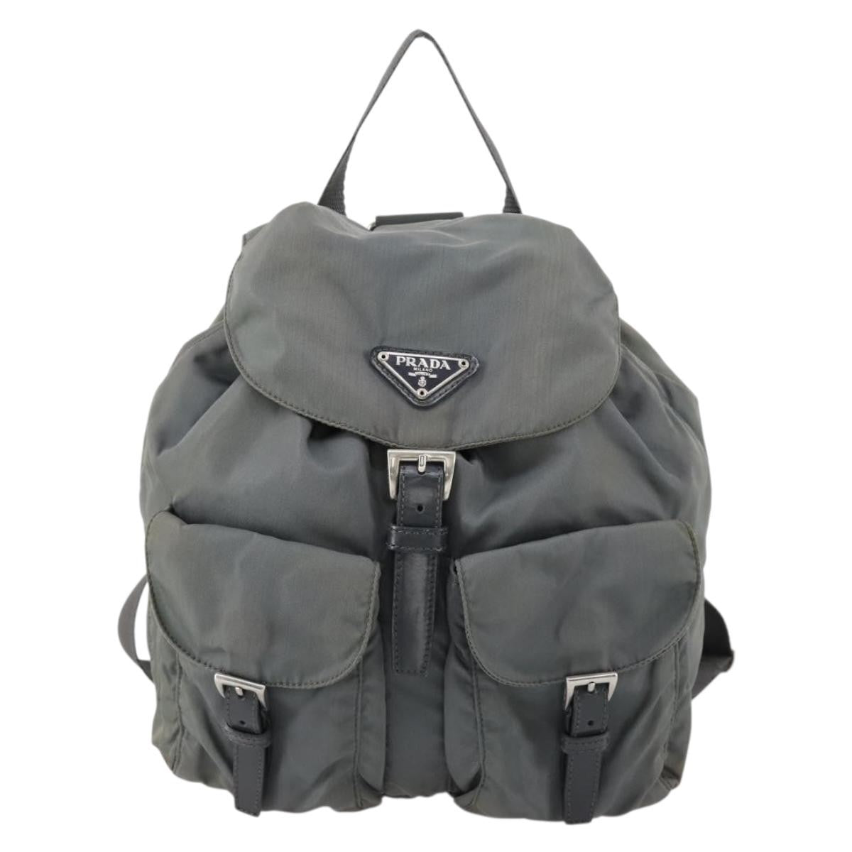 Prada Double Front Pocket Tessuto Gray Nylon Backpack Bag (Pre-Owned)