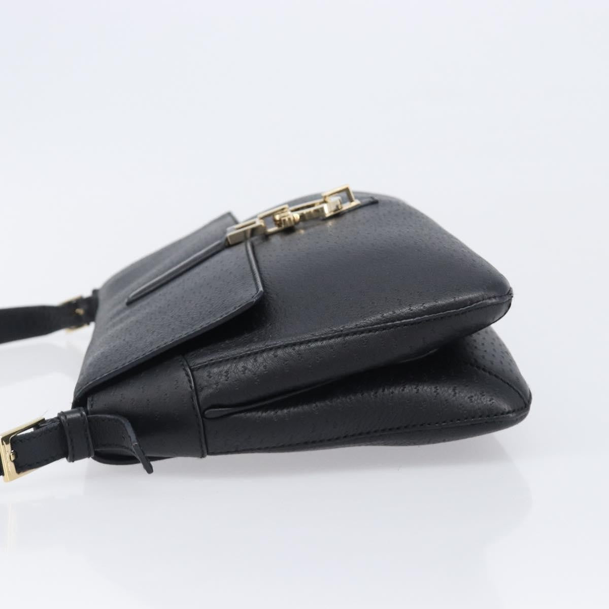 Salvatore Ferragamo Gancini Leather Black Leather Shoulder Bag Bag (Pre-Owned)