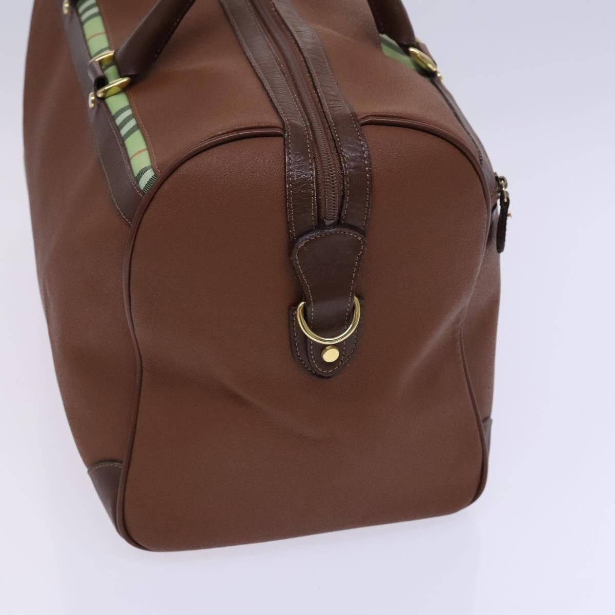 Burberry Nova Check Boston Canvas Brown Leather Handbag (Pre-Owned)