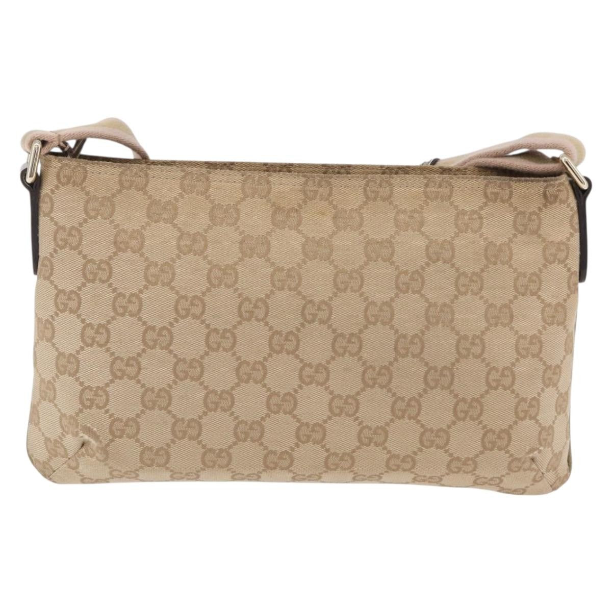 Gucci Web Strap Messenger Gg Coated Canvas Beige Canvas Handbag (Pre-Owned)