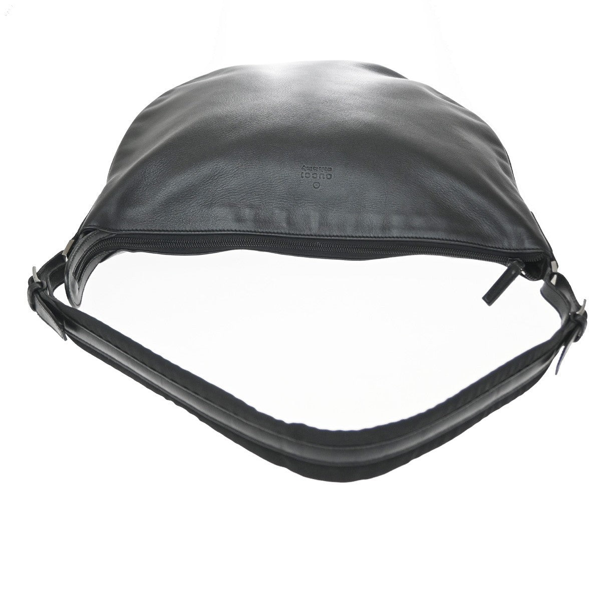 Gucci Vintage Web Half Moon Leather Black Leather Shoulder Bag Bag (Pre-Owned)