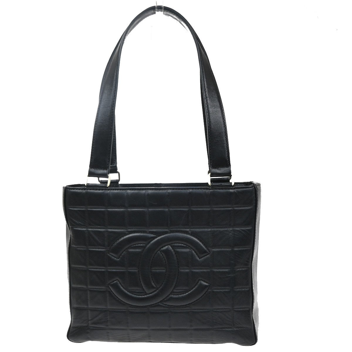 Chanel Chocolate Bar Cc Tote Quilted Leather Black Leather Tote Bag Bag (Pre-Owned)