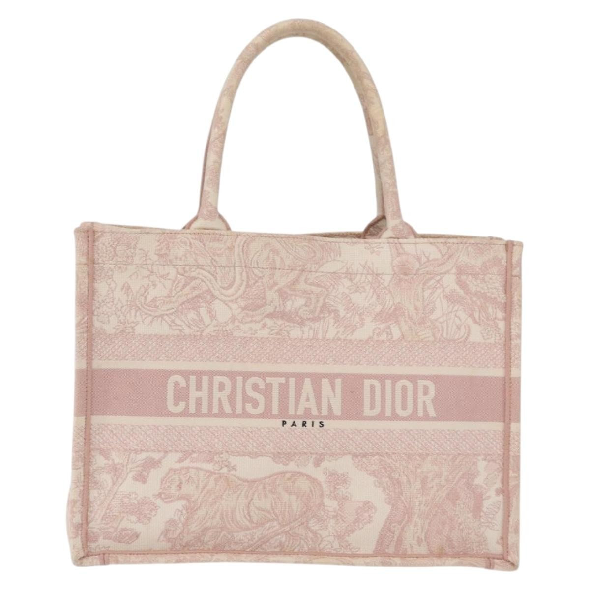 Christian Dior Book Embroidered Canvas Pink Canvas Tote Bag Bag (Pre-Owned)