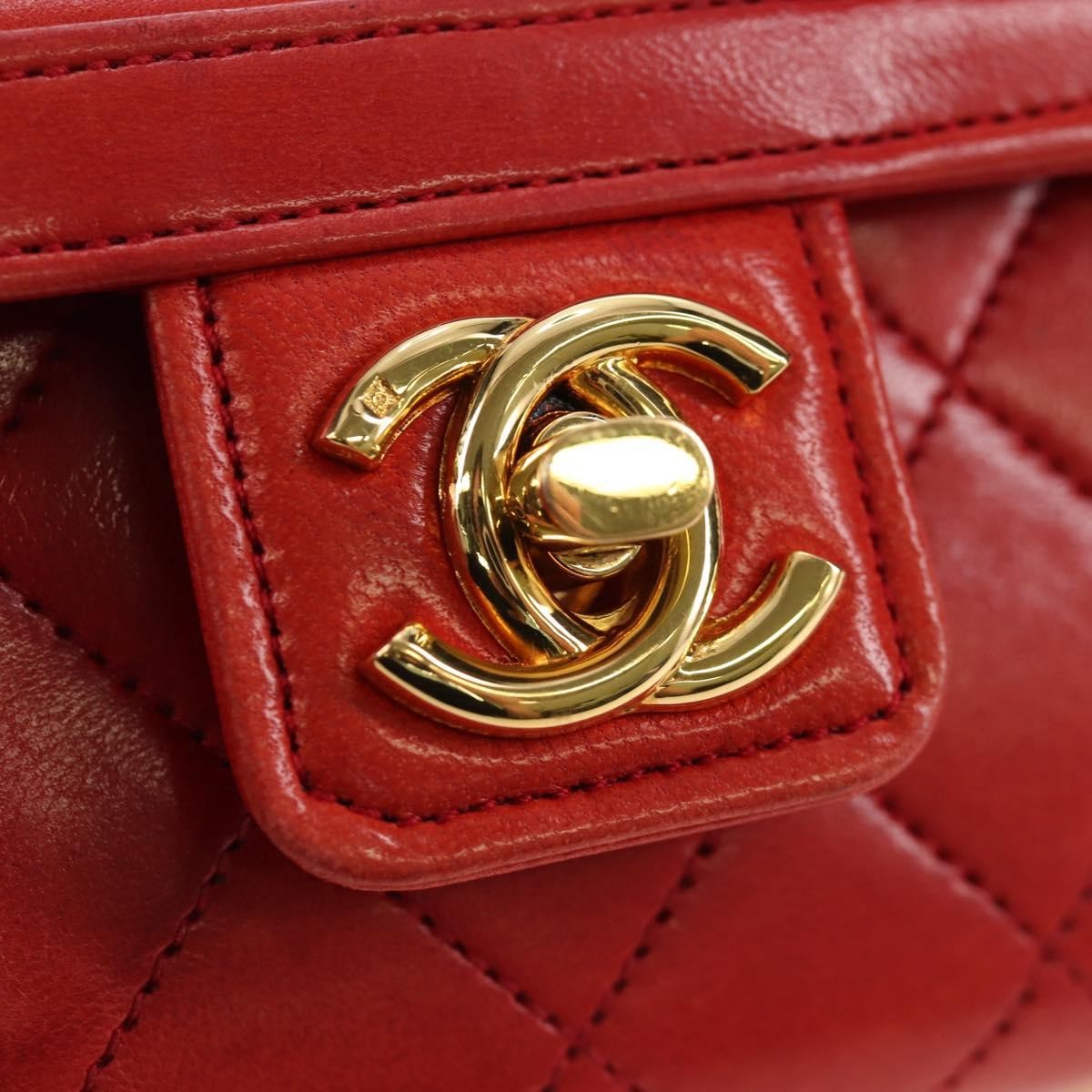 Chanel Vintage Mademoiselle Top Handle Flap Quilted Leather Red Leather Handbag (Pre-Owned)