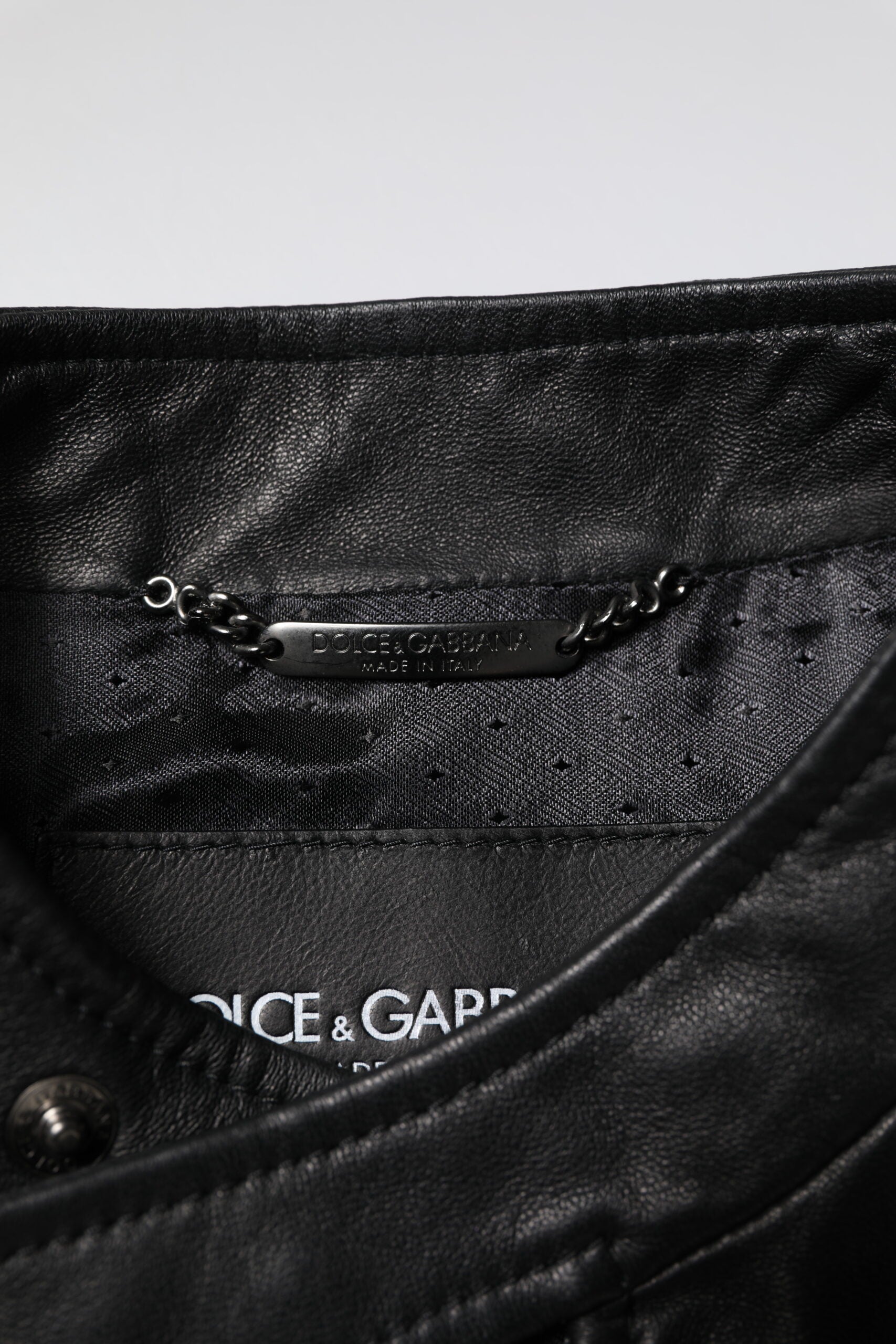 Dolce & Gabbana Black Sheep Leather Biker Full Zip Men's Jacket