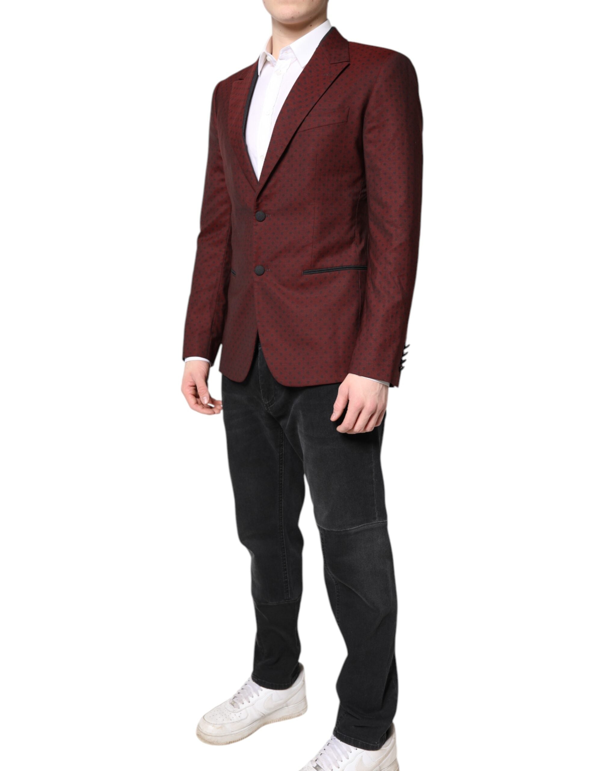 Dolce & Gabbana Maroon Wool Slim Fit Men Coat Jacket Men's Blazer (Pre-Owned)