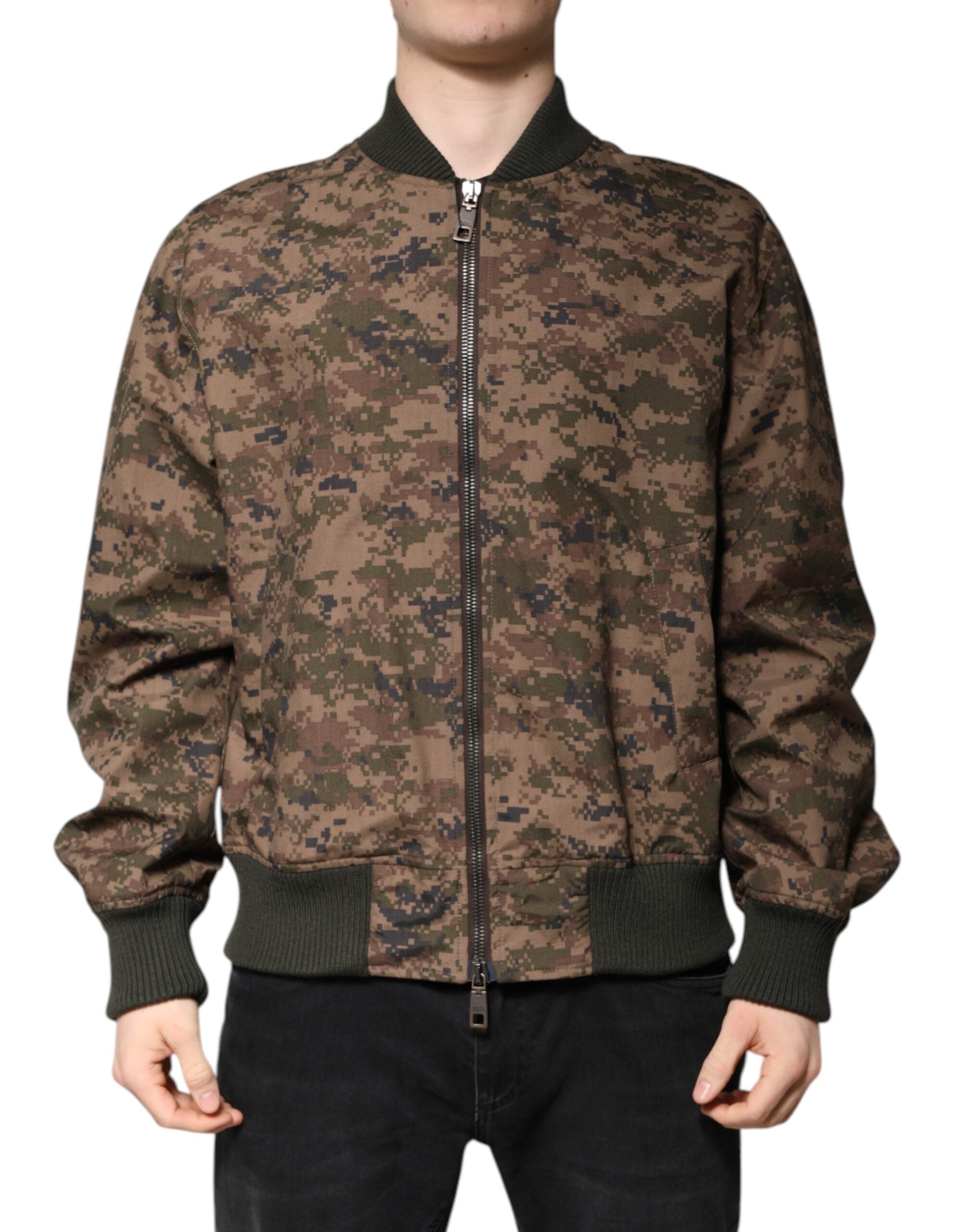 Dolce & Gabbana Brown Camouflage Bomber Full Zip Men's Jacket