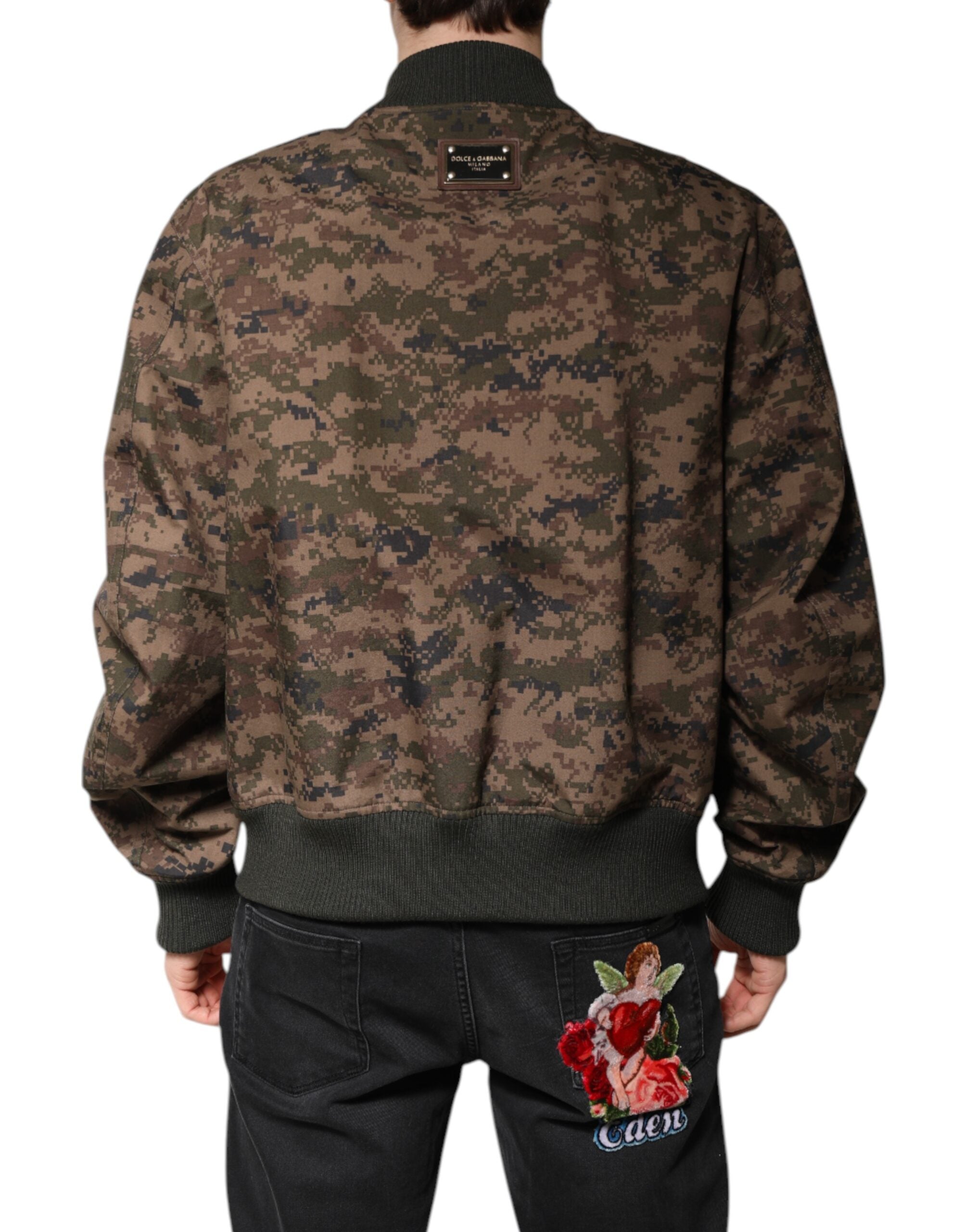 Dolce & Gabbana Brown Camouflage Bomber Full Zip Men's Jacket