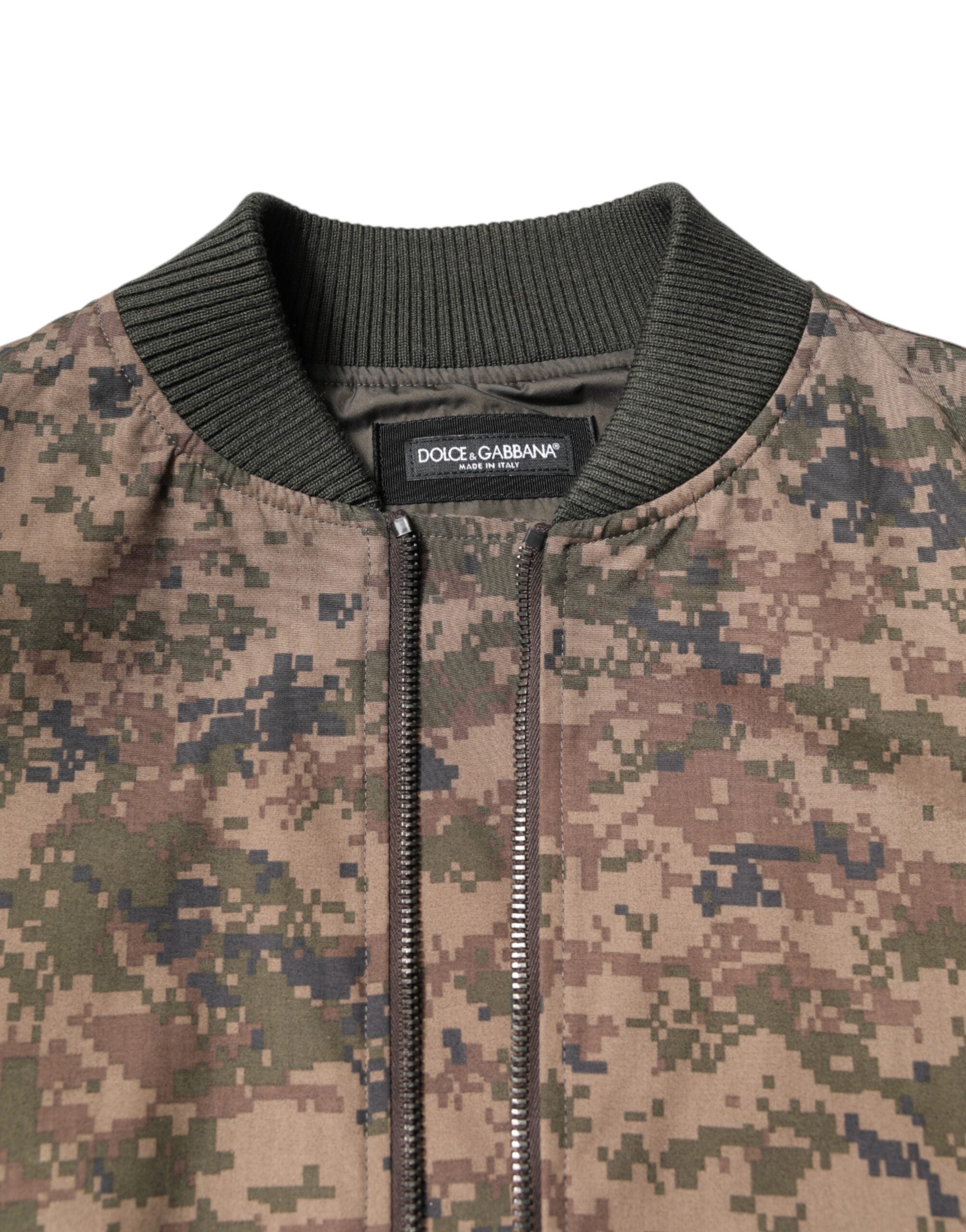 Dolce & Gabbana Brown Camouflage Bomber Full Zip Men's Jacket